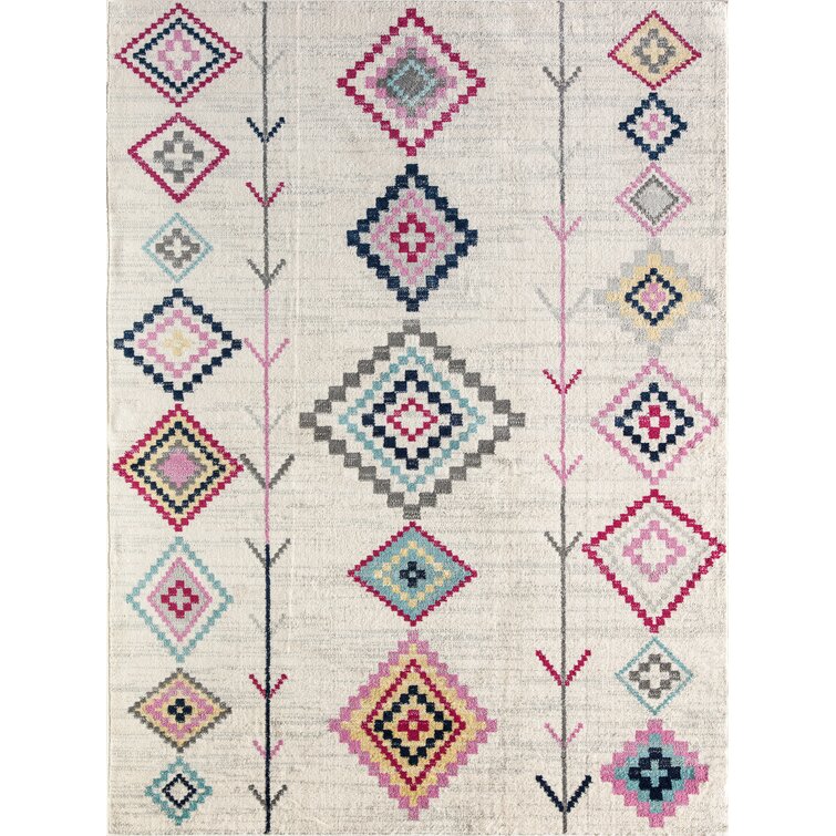 4' x 6' Ivory and Magenta Tribal Pattern Area Rug – Room & Decor