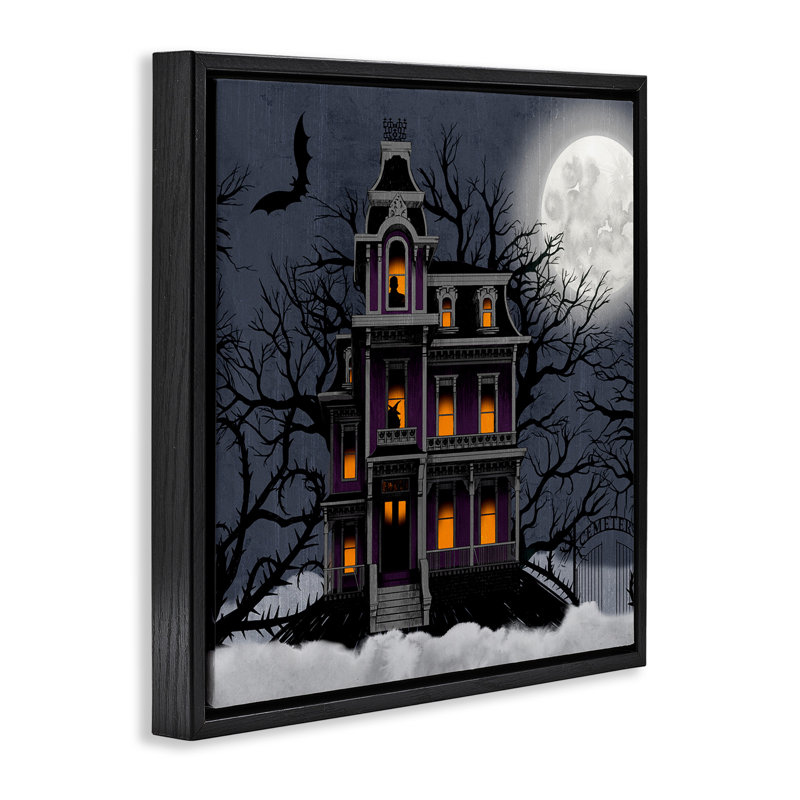 Maison d'Halloween effrayante et hantée, Cadre flottant noir de jais, H 25 po x l 25 po
