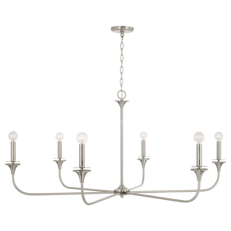 6 - Light Dimmable Classic / Traditional Chandelier, Brushed Nickel