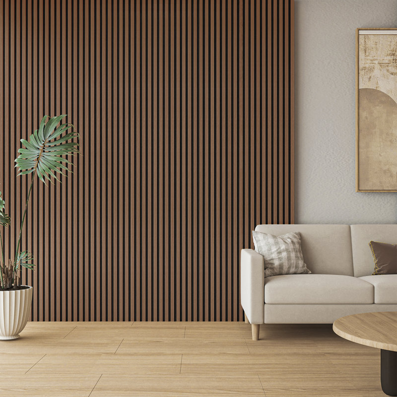 4Pcs 94.5'' L x 7.9'' W Acoustic Wood Wall Paneling,3D Decorative Soundproof Slat Panels for Wall and Ceiling(20.73 sq.ft./Case)