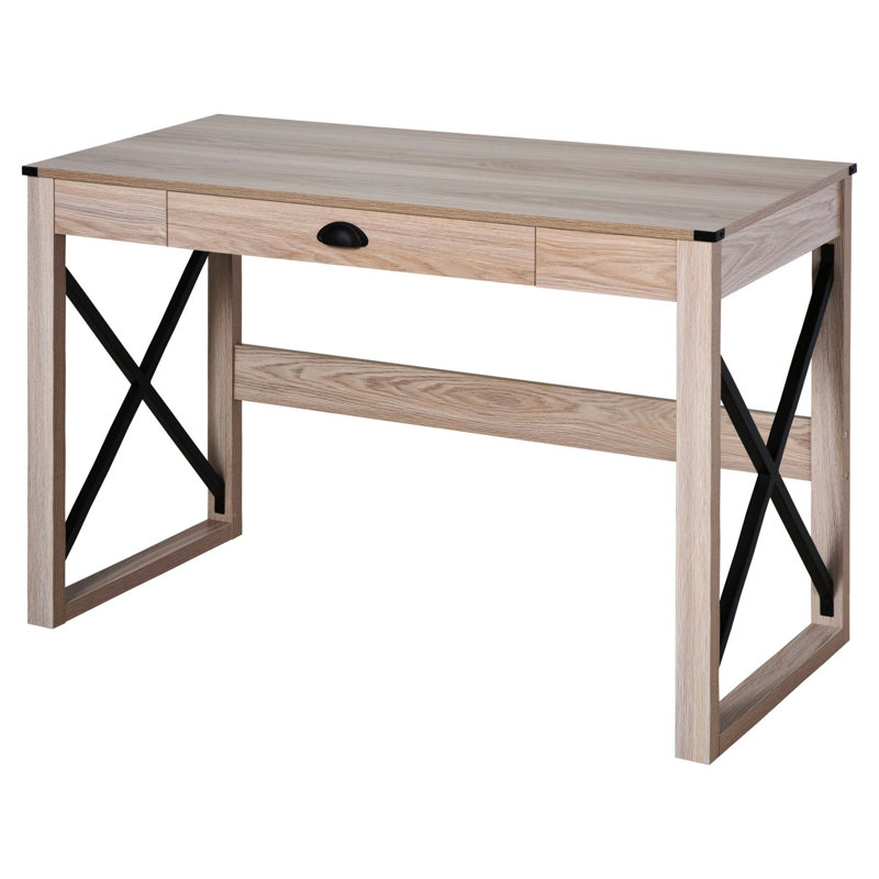 X-Frame Rustic 44 Inch Home Office Writing Desk, Farmhouse Style Computer Work Table With Storage Drawer
