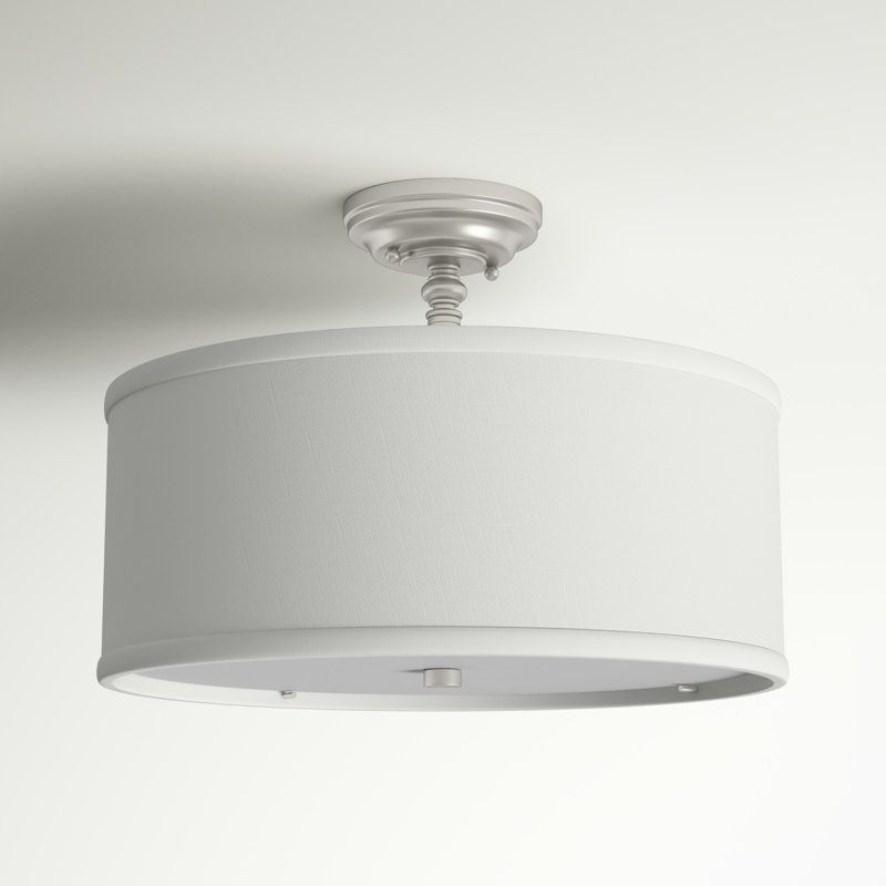 Loft Cotton / Cotton Blend Semi Flush Mount, Matte Nickel, White