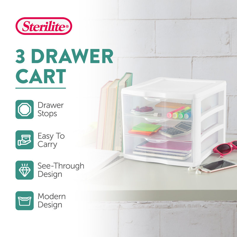 Sterilite ClearView Plastic Small 3 Drawer Desktop Storage Unit, 6-Pack