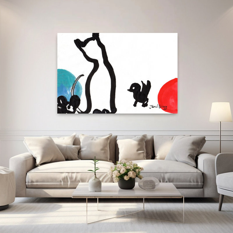 Contemporary Art Abstract Colorful Energetic Bird Cat Wall Art by Janel Bragg - Wrapped Canvas Print, 101.6 cm H x 152.4 cm W
