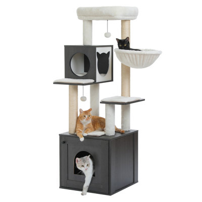 Deluxe Condos Wooden Beige Cat Tower