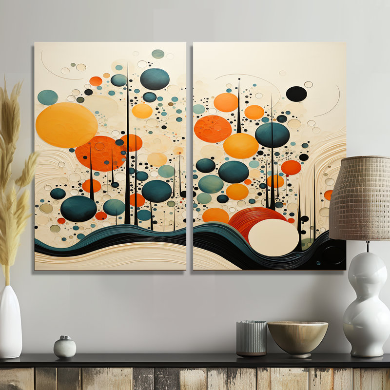 Orange Mid Century Organic Harmony II - art mural moderne orange Mid-Century, H 36 po x l 48 po, Toile tendue