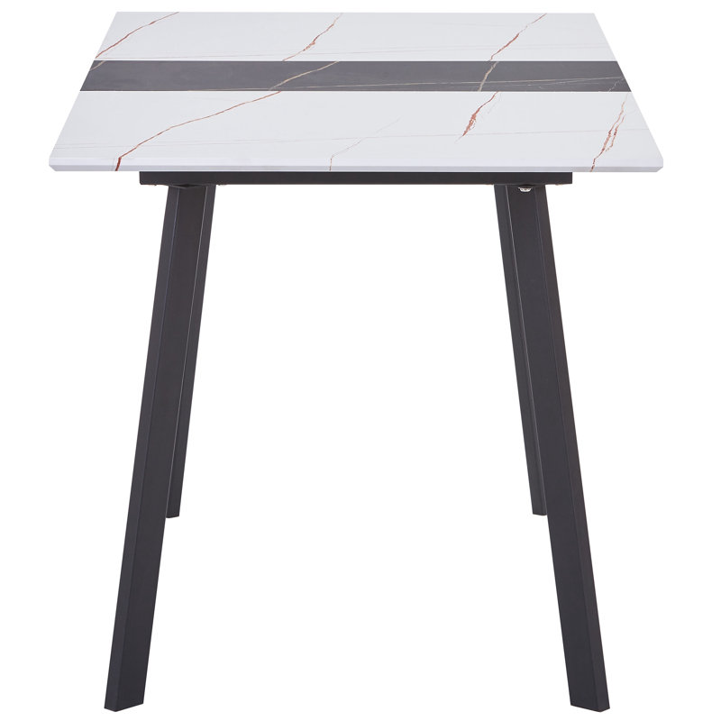 Lozano Extendable Rectangular Dining Table with Stainless Steel Base, White/Black, Black