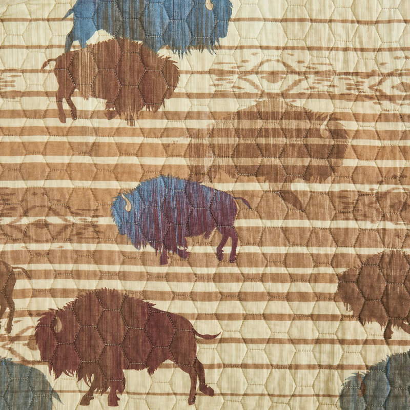 Full Tan Cotton Reversible Western Quilt Set