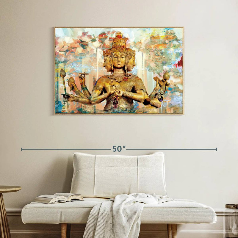 Statue de Brahma, Cadre flottant en bois naturel, 40 po x 27 po