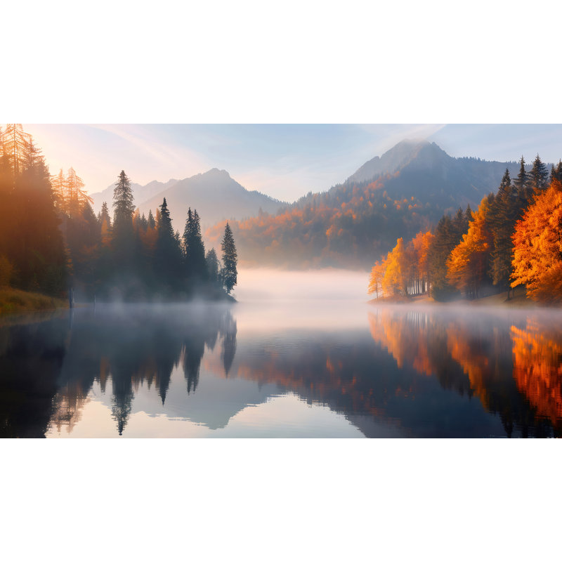Art mural sur toile Misty Autumn Reflection, H 24 po x l 42 po