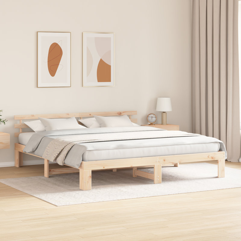 Bed Frame with Headboard Solid Pine Wood, Natural, Super King (6')