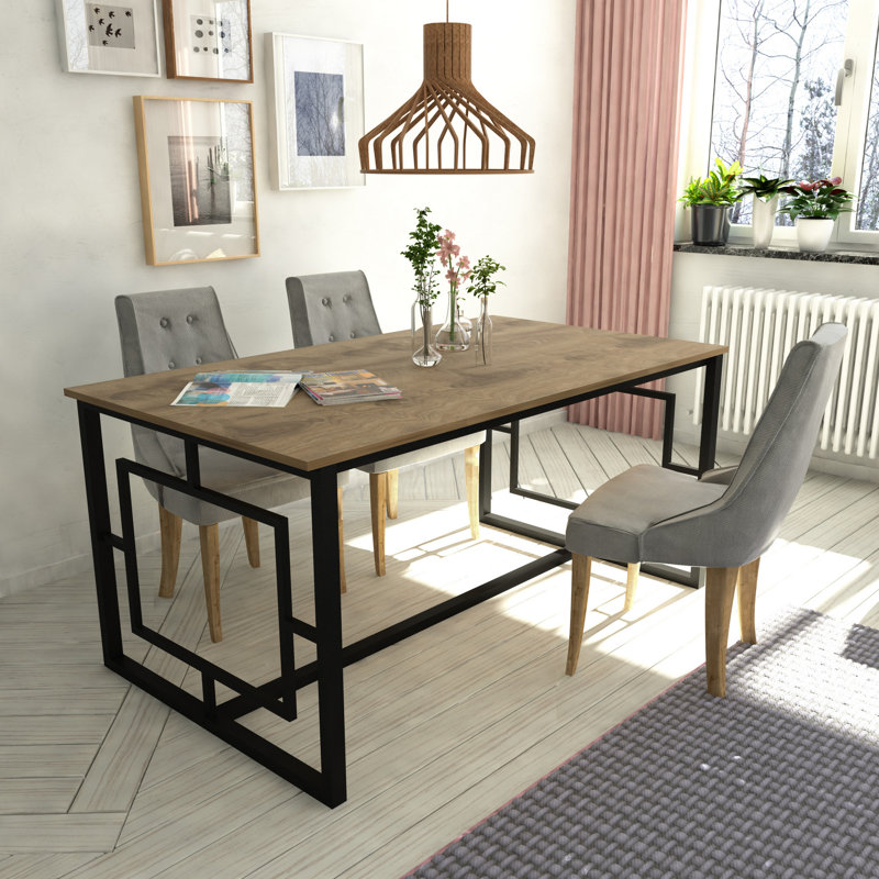Modern Multipurpose Dining Table, Walnut & Black, 63.0 x 29.9 x 35.8 inches | 100% Melamine Coated Particle Board, 0.7 inches Thick, Sturdy Metal Frame | Elegant Industrial Design for Home & Office