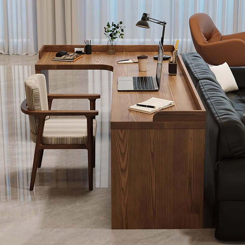 Bureau en bois massif en L noyer clair, Retour à gauche, H 31,5 po x l 62,6 po x P 39,37 po