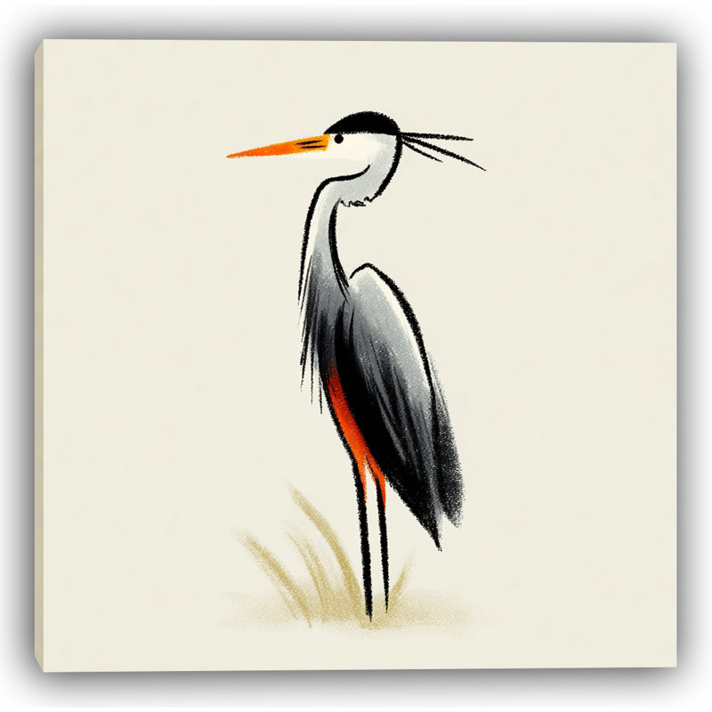 «Quiet Watch», art mural héron gris minimaliste, H 16 po x l 24 po