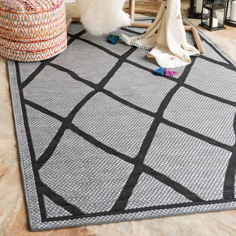 Tapis gris à motif géométrique tissé à la machine Anthimos