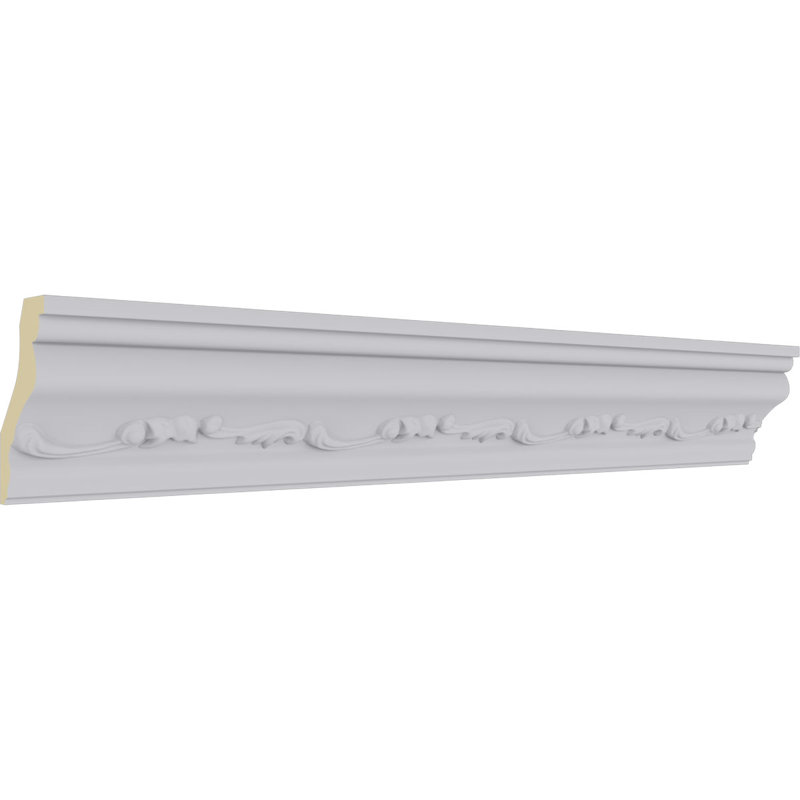 94.5" White Urethane Crown Moulding with Ornate Design