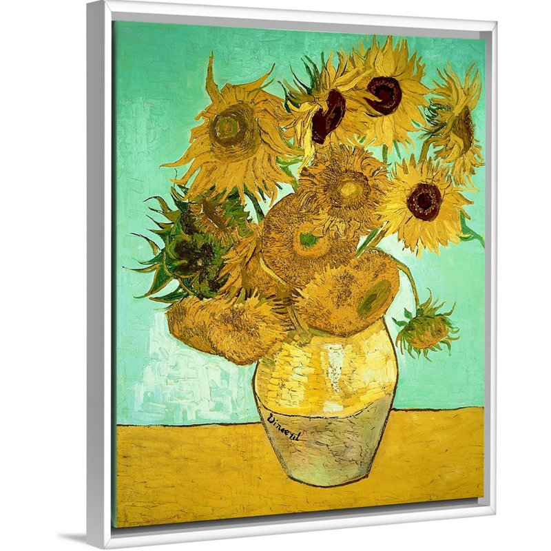 Tournesols, 1888, art mural sur toile, H 24 po x l 30 po x P 1,75 po, Cadre blanc