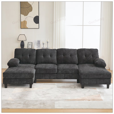 Canapé modulaire en U en chenille de 103,5 pouces en forme de U avec double méridienne, poches de rangement et coussins d'accoudoirs pour le salon