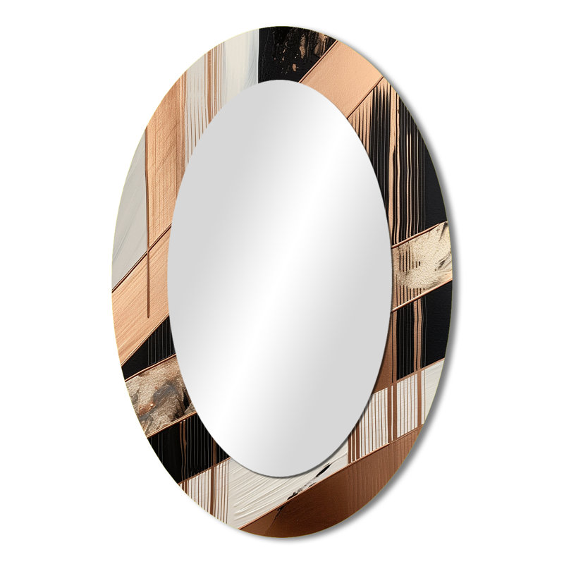 Rosegold Embracing Essence Of Lines III - Gold Modern Oval Wall Mirror, 36" x 24"
