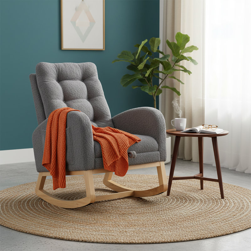 Chaise berçante classique rembourrée avec repose-pieds réglables, Dark Grey