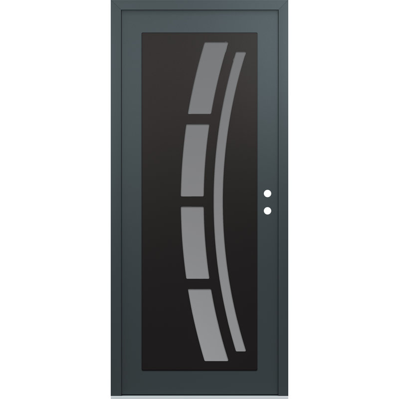 C12 Left-Hand 36 In. X 80 In. Panel Black Steel Anthracite And Anthracite Frosted Glass Prehung Front Entry Door, Frosted
