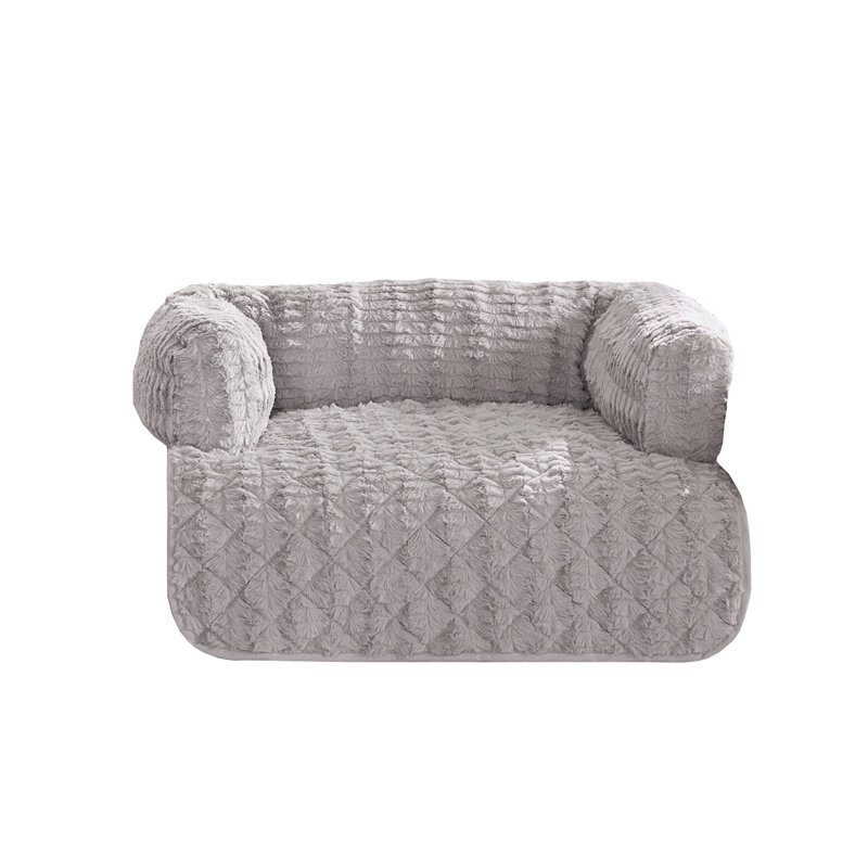 Large Gray Faux Fur 3-Sided Bolster Pet Bed Couch Protector