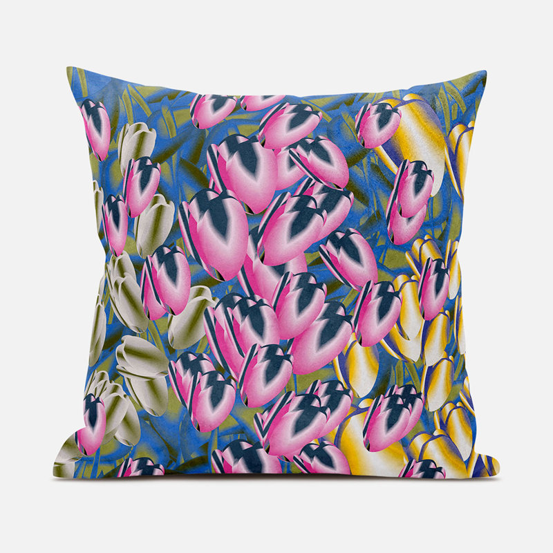Indoor / Outdoor Floral Square Cushion, Pink/Yellow/Blue, 51cm H x 51cm W