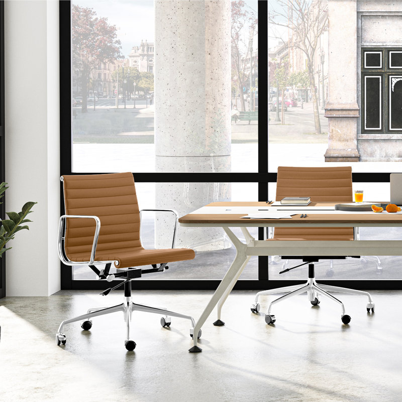 Chaise de bureau en cuir véritable Ashvina, Marron clair, 16.1"