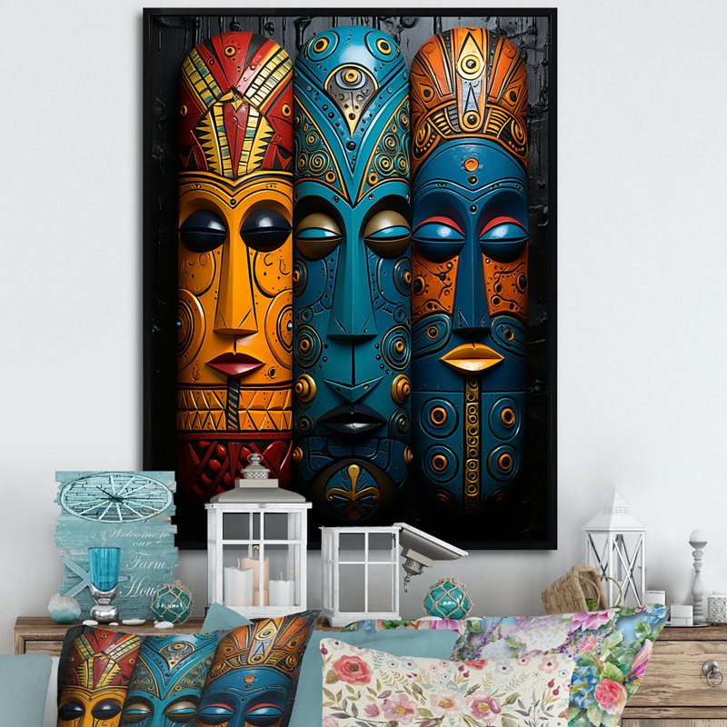 Masques de tribus mystiques d'Afrique I, Cadre flottant noir, 32" H x 24" W