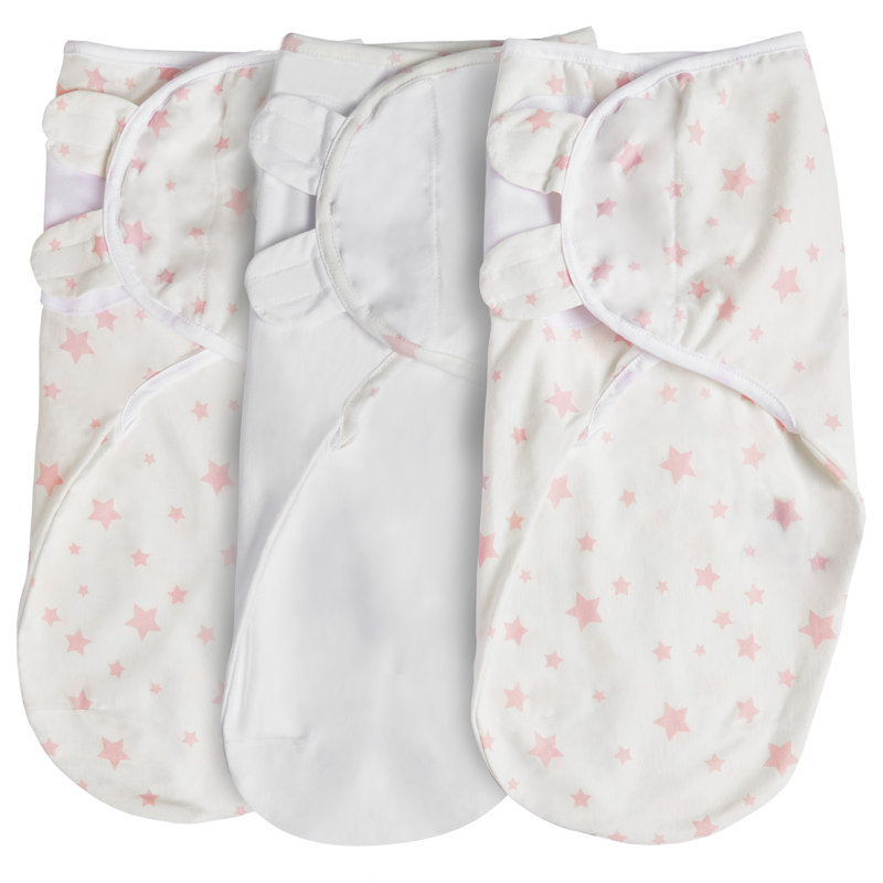 Silentnight Safe Nights Breathable 100% Soft Cotton Baby Swaddle - Pack Of 3, White/Pink