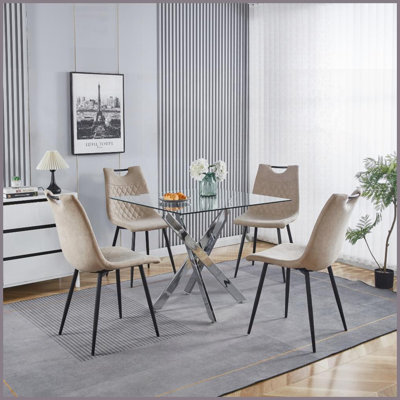 Table basse de salon avec pieds en métal chromés et amp; Plateau en verre trempé, surface lisse facile à nettoyer, conception stable et sans oscillation