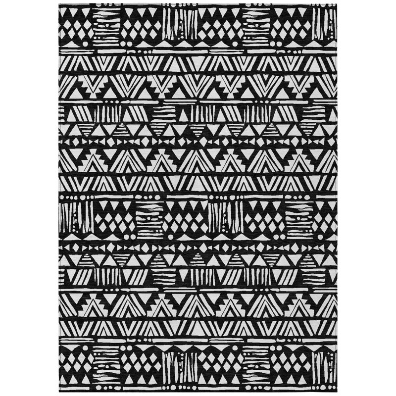 Tapis intérieur / extérieur noir et ivoire lavable 10 pi x 14 pi Southwestern