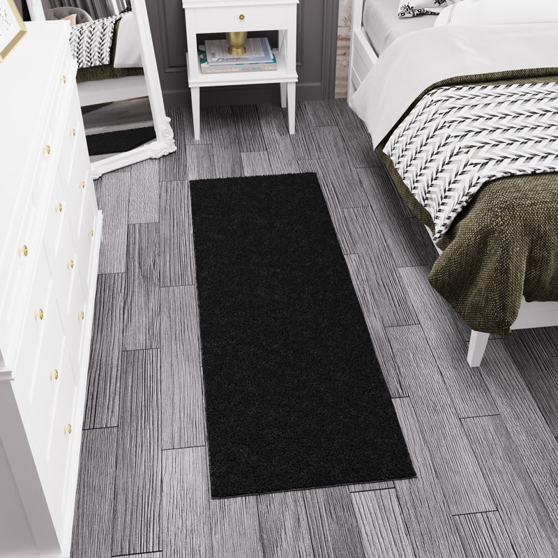 Cozy Plush Non-Slip Rubberback Extra Long Hallway Rug for Bedroom, Living Room, Bathroom, Black, Runner 2' x 4', Black