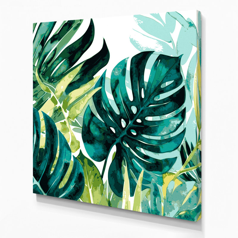 «Hawaiian Stylized Leaves», art mural sur toile verte, H 8 po x l 8 po