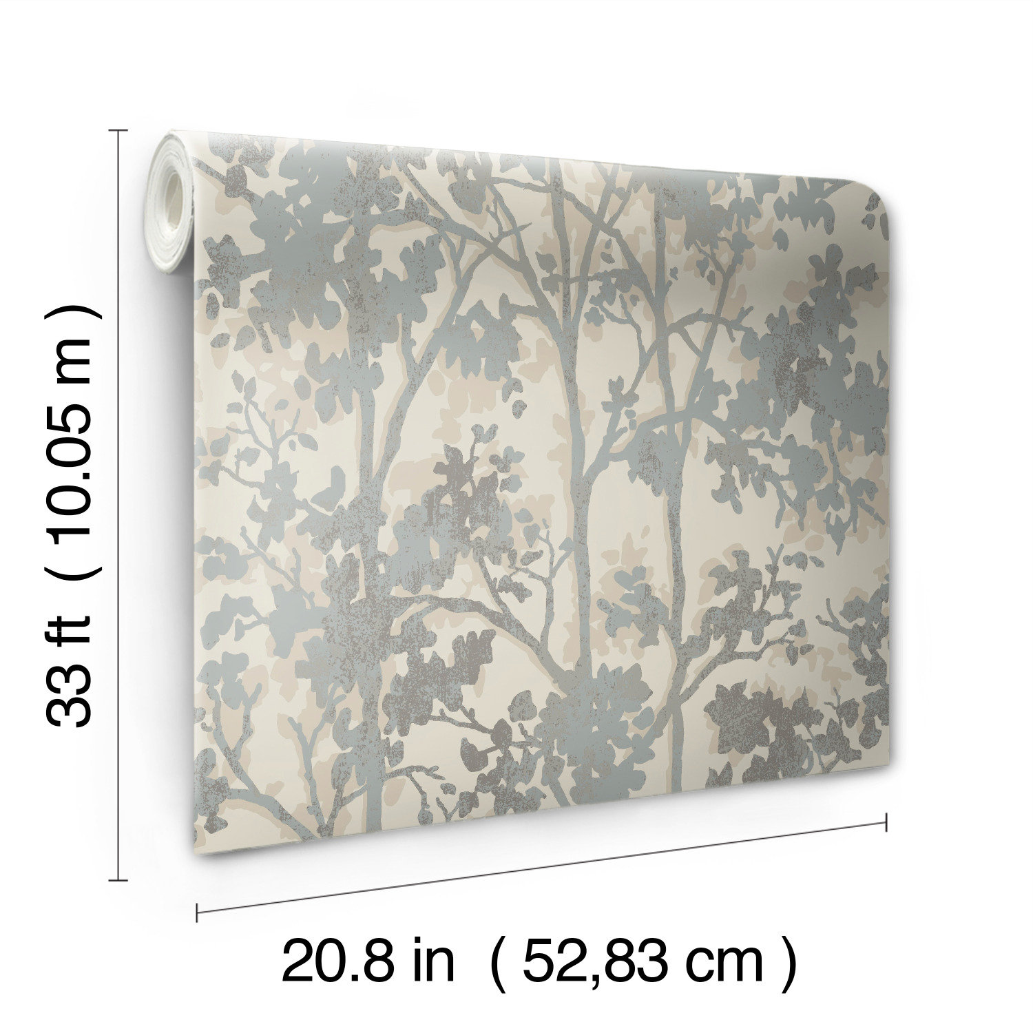 Modern Floral Wallpaper, Cream/Silver