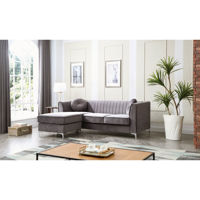 Canapé moderne avec méridienne, H 32 po x l 75 po x P 63 po, Gris