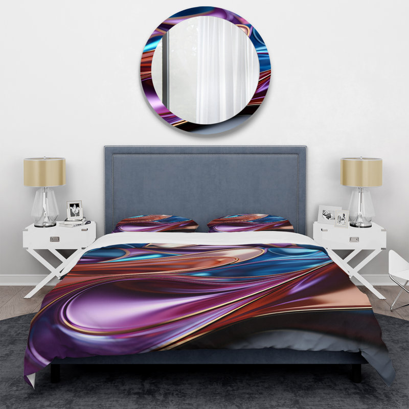 Mauve et bleu Fractal Wave III - Ensemble de housse de couette fractale abstraite