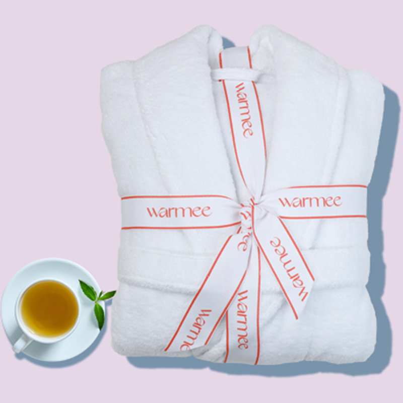 White Cotton Terry Cloth Mid-Calf Bathrobe with Pockets