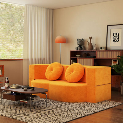 Lit gigogne une place avec oreiller, compressible, jaune, pour appartement - Facile à ranger, coussin d'assise moelleux, jaune, pliable, salon, multifonctionnel et portable, fermeté moyenne, accoudoirs carrés