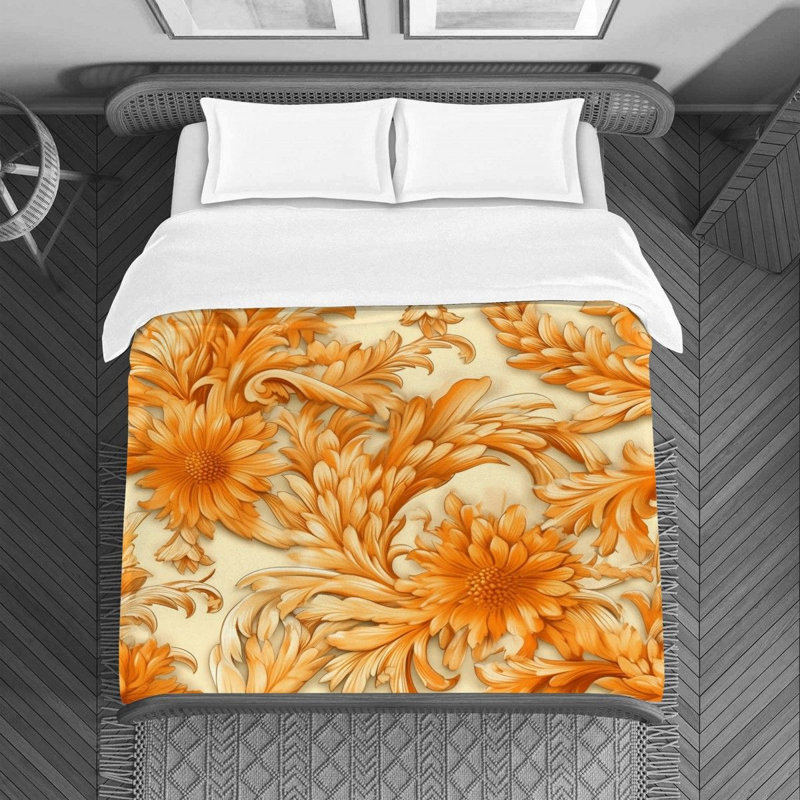 Housse de couette , Housse de couette pour grand lit, Orange / argenté