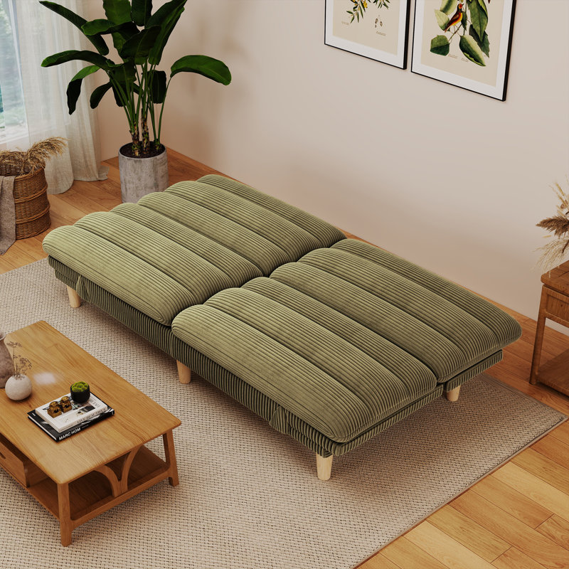 67.6" Modern Corduroy Convertible Loveseat Sleeper Sofa, Futon With Adjustable Backrest & Armrests, Green Corduroy