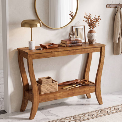 41.3" Wide Farmhouse Solid Wood Console Table with Bottom Storage Shelf, Rustic Sofa Back Entryway Foyer Display Accent Table for Hallway and Living Room