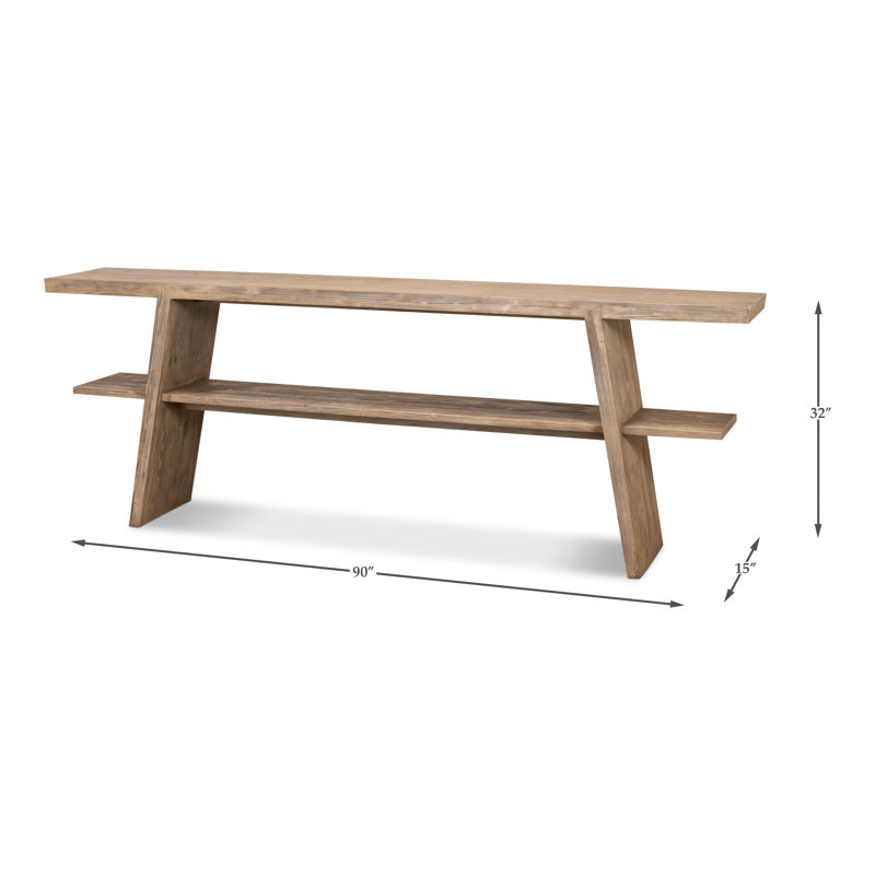 Bodega Natural Pine Rectangular Console Table with Shelf