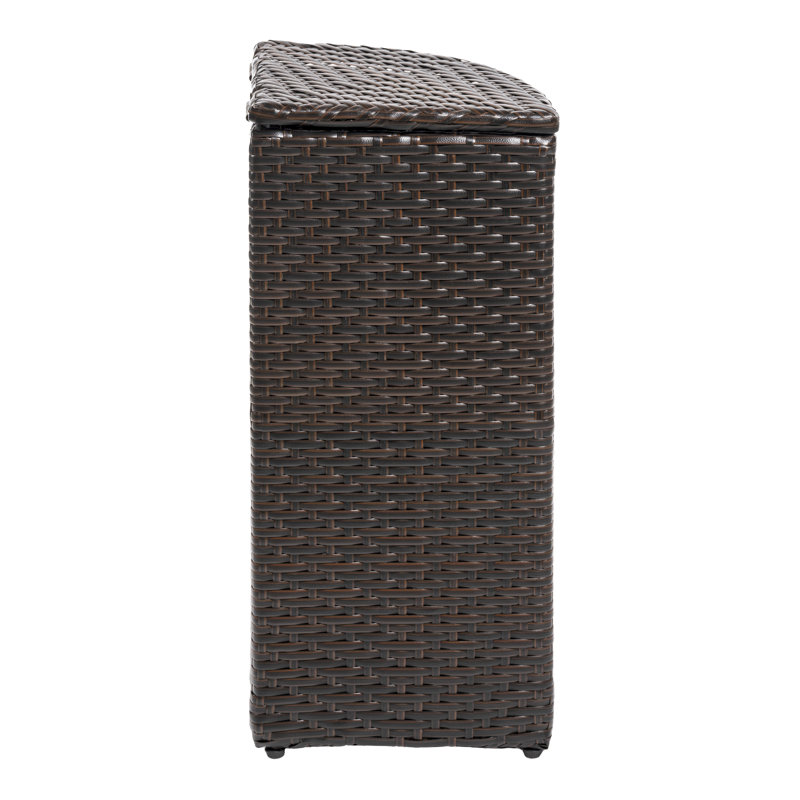 Brown Faux Wicker Corner Outdoor Trash Can with Lid