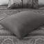 6 - Piece King/ King Quilt With Grey, 2 Shams, 3 Throw Pillows, Leaf Motifs, Gold Pops, Reversible Design Grey , Patterns, Material, Styling