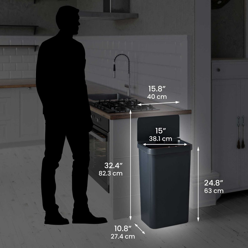 Black 13.2 Gallon Touchless Plastic Kitchen Trash Can