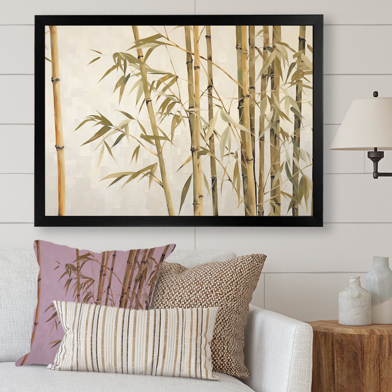 «Beige minimalisme bambou sérénité I» sur toile, H 34 po x l 44 po x P 1,5 po, Cadre photo noir