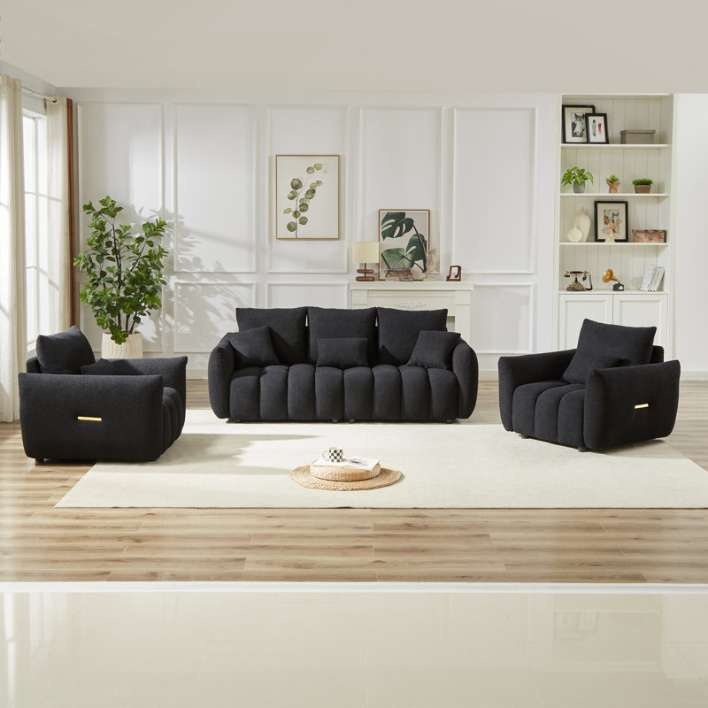 Ensemble de conversation capitonné en tissu Entwisle, Noir, noir, noir, noir