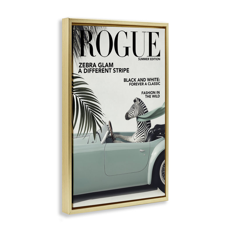 "Rogue Zebra", art mural encadré flottant par Annabelle Hall, 25" H x 17" W, Cadre flottant métallique doré