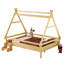 Lit double en bois naturel avec escalier, conception spacieuse, idéal pour les enfants